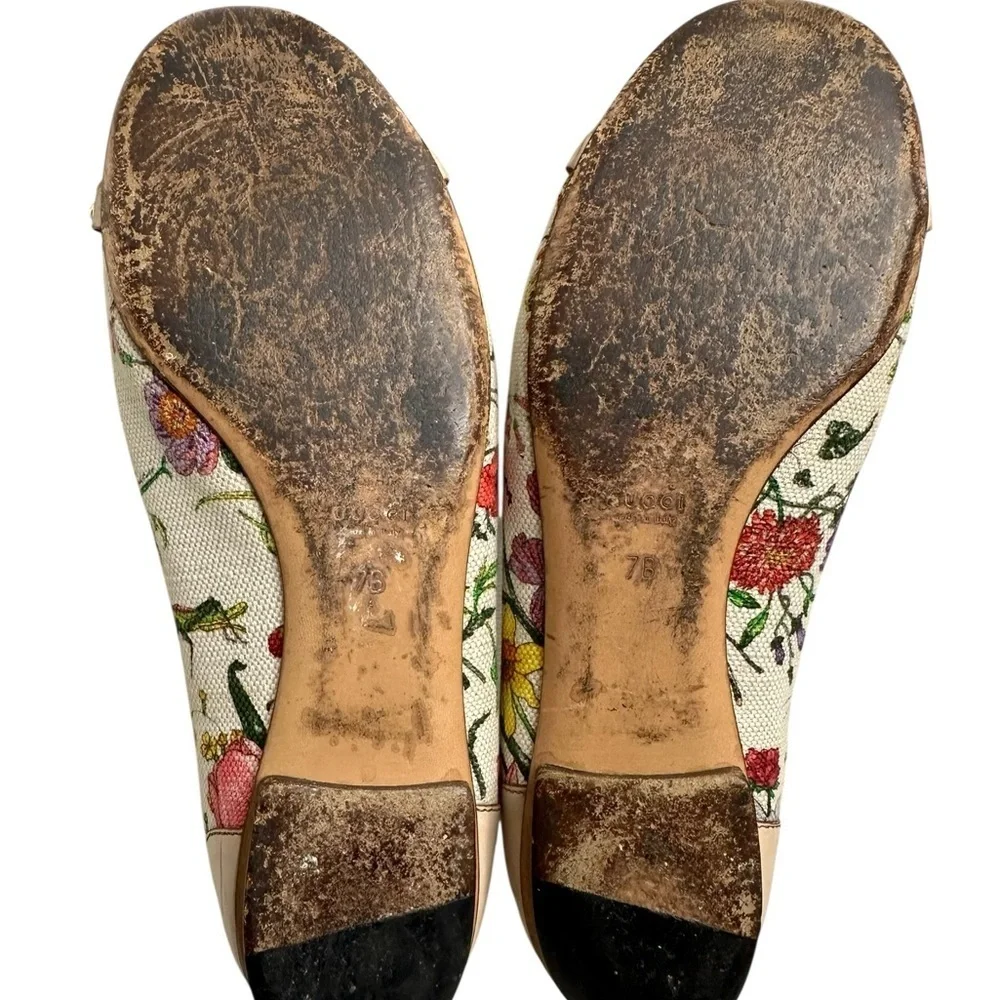 Gucci Women's Floral Canvas Flats - Cream and Multicolor